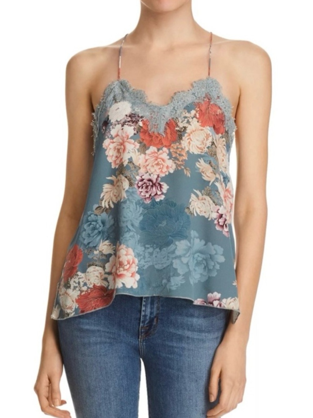 Johnny Was Jade Carmen 100% Silk Floral Cami Small Lace Trim & Tote E26 - Picture 7 of 7